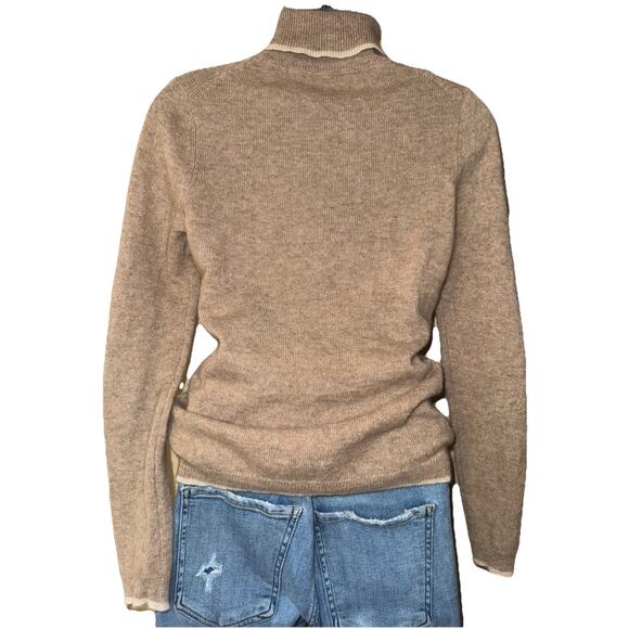 Morgan Taylor Toffee 100% Cashmere Sweater Ivory Trim Sz S - Picture 2 of 3